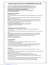 Brightstar CR1 Programming Instructions