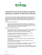 Tank Aquator Operating, Installation And Maintenance Manual