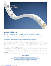 Barthelme AQUALUC mini Instructions For Installation And Operation Manual