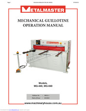 Metalmaster MG-840 User's Operation Manual