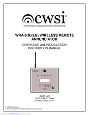 CWSI WRA-3 Operating And Installation Instruction Manual