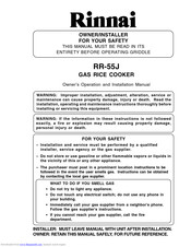 Rinnai RR-55J Owner's Operation And Installation Manual