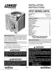 Lennox HP27 SERIES Installation Instructions Manual