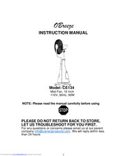 Canary Products O'Breeze CE134 Instruction Manual