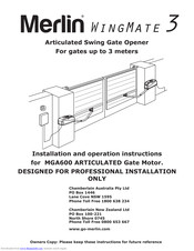 Merlin MGA600 Installation And Operation Instructions Manual