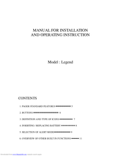 DynaFine Legend Installation And Operating Instruction Manual