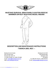 Mustang Survival MSD565 Description And Maintenance Instructions