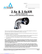 AirScape 2.5E User's Installation And Operation Manual