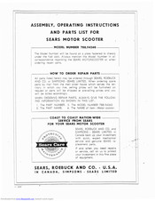 Sears 788.94360 Assembly, Operating Instructions And Parts List