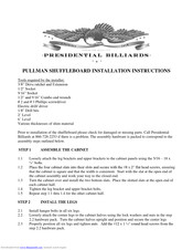 Presidential Billiards PULLMAN Installation Instructions