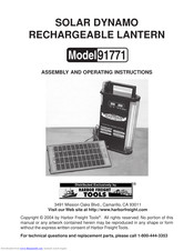 Harbor Freight Tools 91771 Assembly And Operating Instructions Manual