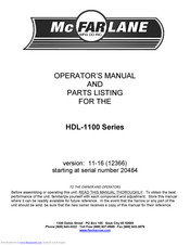 McFarlane HDL-1132 Operator's Manual And Parts List