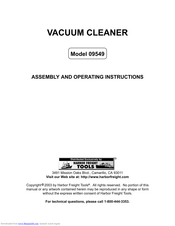 Harbor Freight Tools 09549 Assembly And Operating Instructions Manual