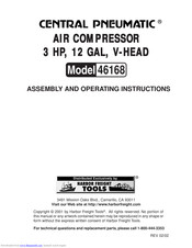 Central Pneumatic 46168 Assembly And Operating Instructions Manual