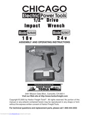 Chicago Electric 92907 Assembly And Operating Instructions Manual