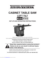 Central Machinery Industrial 97816 Set Up And Operating Instructions Manual