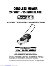 Harbor Freight Tools 03513 Assembly And Operating Instructions Manual