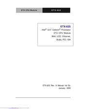 Aaeon ETX - 625 Manual