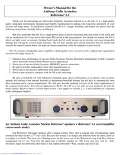 Anthony Gallo Acoustics Reference SA Owner's Manual