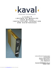 Kaval LNKF800-B1 Instructions Manual For Installation, Operation And Maintenance