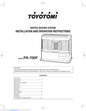Toyotomi FR-700F Installation And Operation Instructions Manual