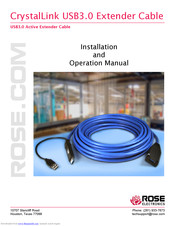 Rose electronics CrystalLink CLK-CAB1U3TP-15M Installation And Operation Manual
