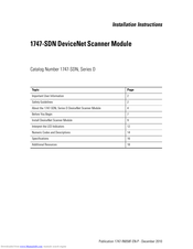 Allen-Bradley DeviceNet 1747-SDN Installation Instructions Manual