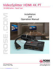 Rose electronics VS-1x2HDMI-4K/PT Installation And Operation Manual