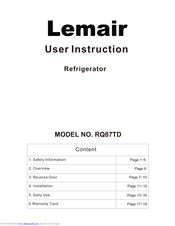 Lemair RQ87TD User Instruction