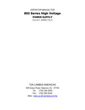 TDK-Lambda 802 Series Operator's Manual