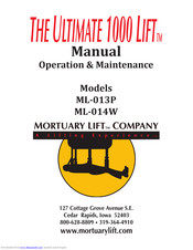 Mortuary Lift Ultimate 1000 Lift ML-014W Operation & Maintenance Manual