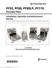 Welbilt Frymaster PF80 Installation, Operation And Maintenance Manual