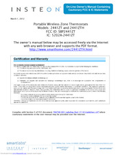 Smarthome TempLinc INSTEON 2441ZT Owner's Manual