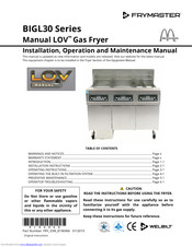 Frymaster LOV BIGL30 Series Installation, Operation And Maintenance Manual
