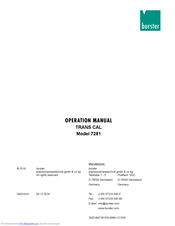 Burster TRANS CAL 7281-V0000 Operation Manual
