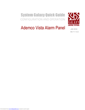 Galaxy Control Systems Ademco Vista Quick Manual