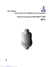 Beko METPOINT PRM SP11 Instructions For Installation And Operation Manual