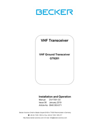 Becker GT6201 series Installation And Operation Manual