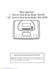 Water Specialist WS1.25HR Instruction Manual