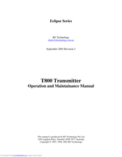 RF Technology Eclipse T800 Operation And Maintenance Manual