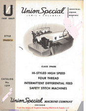 UnionSpecial 39600 CU Instructions For Adjusting And Operating
