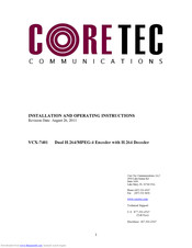 Coretec VCX-7401 Installation And Operating Instructions Manual