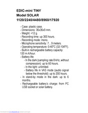 Edic-Mini TINY SOLAR 1120 Short Operating Instructions