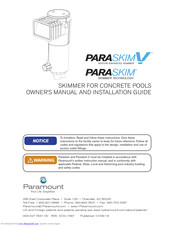 Paramount Fitness Paraskim V Owner's Manual And Installation Manual