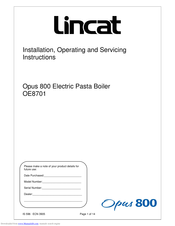 Lincat Opus 800 Installation, Operating & Servicing Instructions