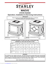 Stanley MAEVE Operation, Installation & Servicing Instructions