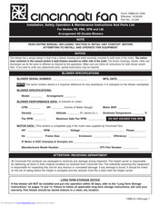 Cincinnati Fan PB Installation, Safety, Operation & Maintenance Instructions And Parts List