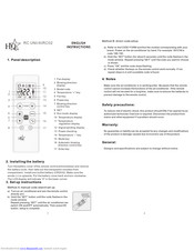 HQ RC UNI/AIRC02 Instructions Manual