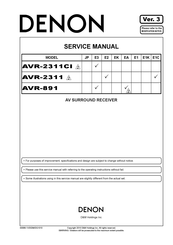 Denon AV SURROUND RECEIVER AVR-891 Service Manual
