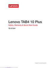 Lenovo TAB4 10 Plus TB-X704V Safety, Warranty & Quick Start Manual